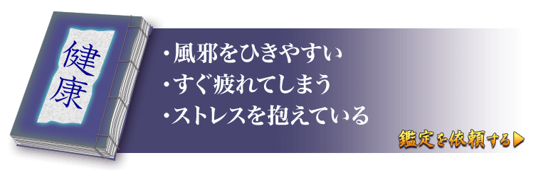 健康 ・風邪をひきやすい・すぐ疲れてしまう・ストレスを抱えている　▶鑑定を依頼する